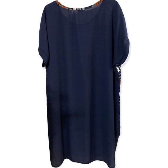 Blue Aztec Short Sleeve Round Neck Pullover Tunic Top Plus Size NEW - Picture 4 of 4